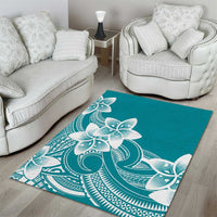 Polynesian Plumeria Flowers Tribal Area Rug Pacific Tattoo Teal Style - Polynesian Pride