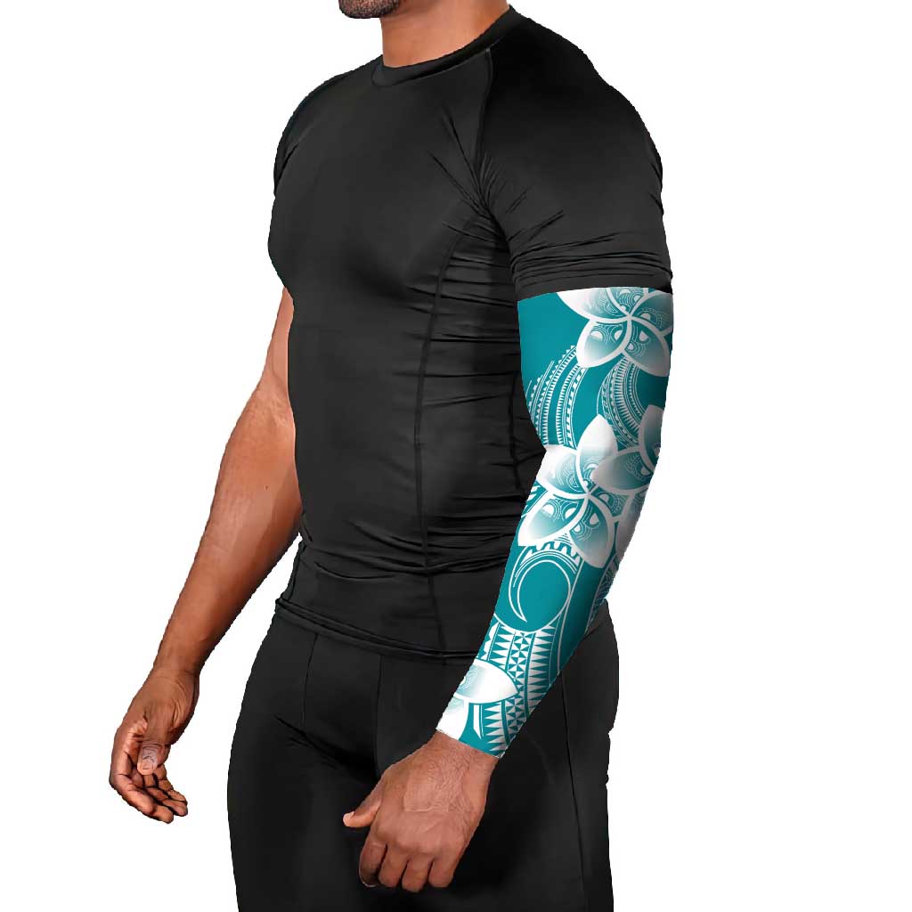 Polynesian Plumeria Flowers Tribal Arm Sleeves Pacific Tattoo Teal Style - Polynesian Pride