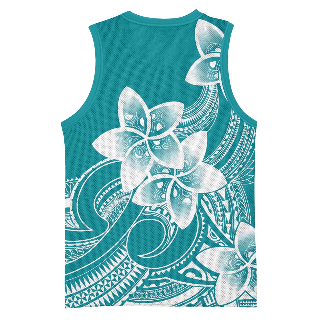 Polynesian Plumeria Flowers Tribal Basketball Jersey Pacific Tattoo Teal Style LT9 - Polynesian Pride