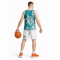 Polynesian Plumeria Flowers Tribal Basketball Jersey Pacific Tattoo Teal Style LT9 - Polynesian Pride