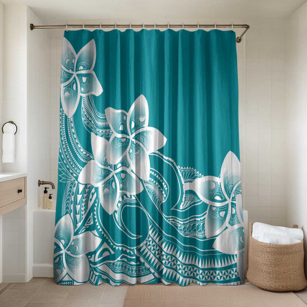 Polynesian Plumeria Flowers Tribal Bathroom Set Pacific Tattoo Teal Style - Polynesian Pride
