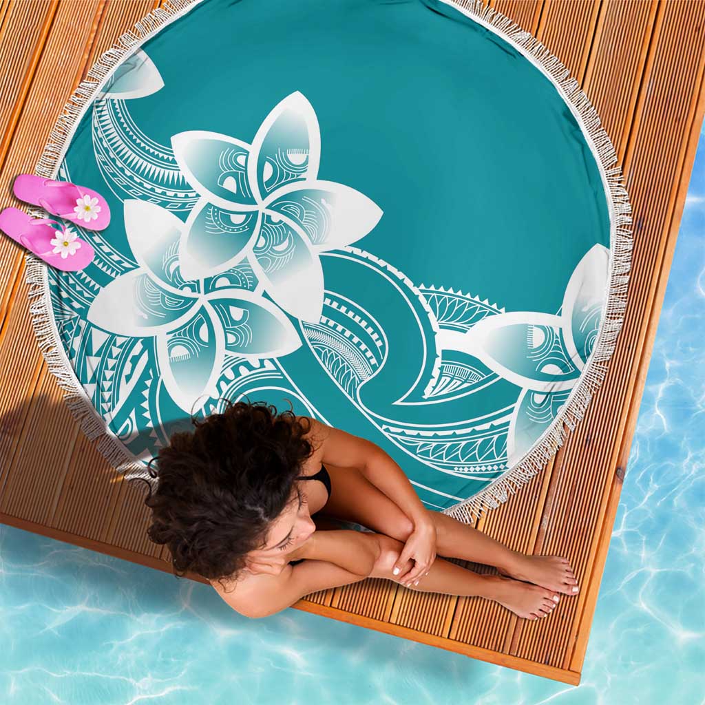 Polynesian Plumeria Flowers Tribal Beach Blanket Pacific Tattoo Teal Style - Polynesian Pride