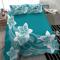 Polynesian Plumeria Flowers Tribal Bedding Set Pacific Tattoo Teal Style - Polynesian Pride