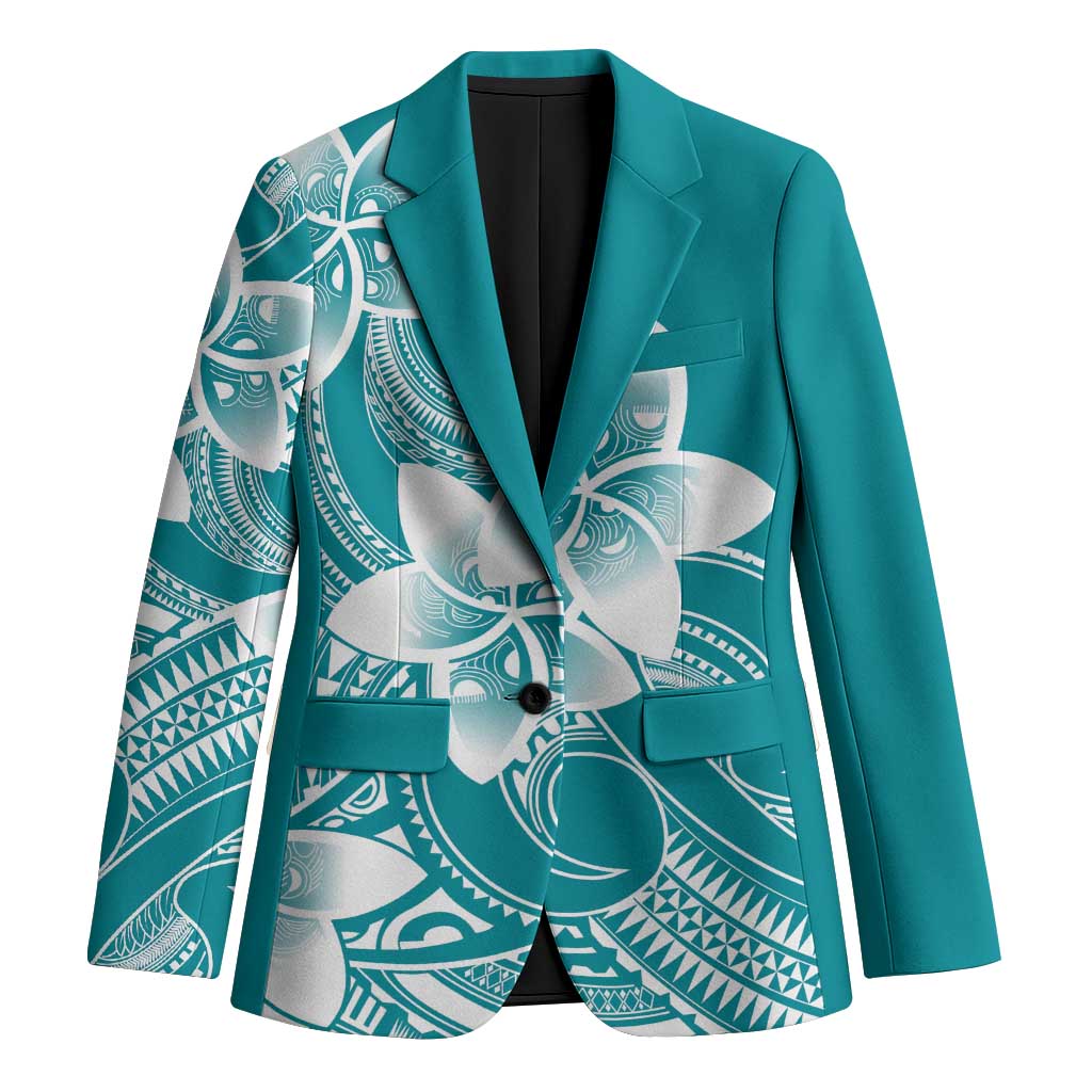 Polynesian Plumeria Flowers Tribal Blazer Pacific Tattoo Teal Style LT9 Unisex Teal - Polynesian Pride
