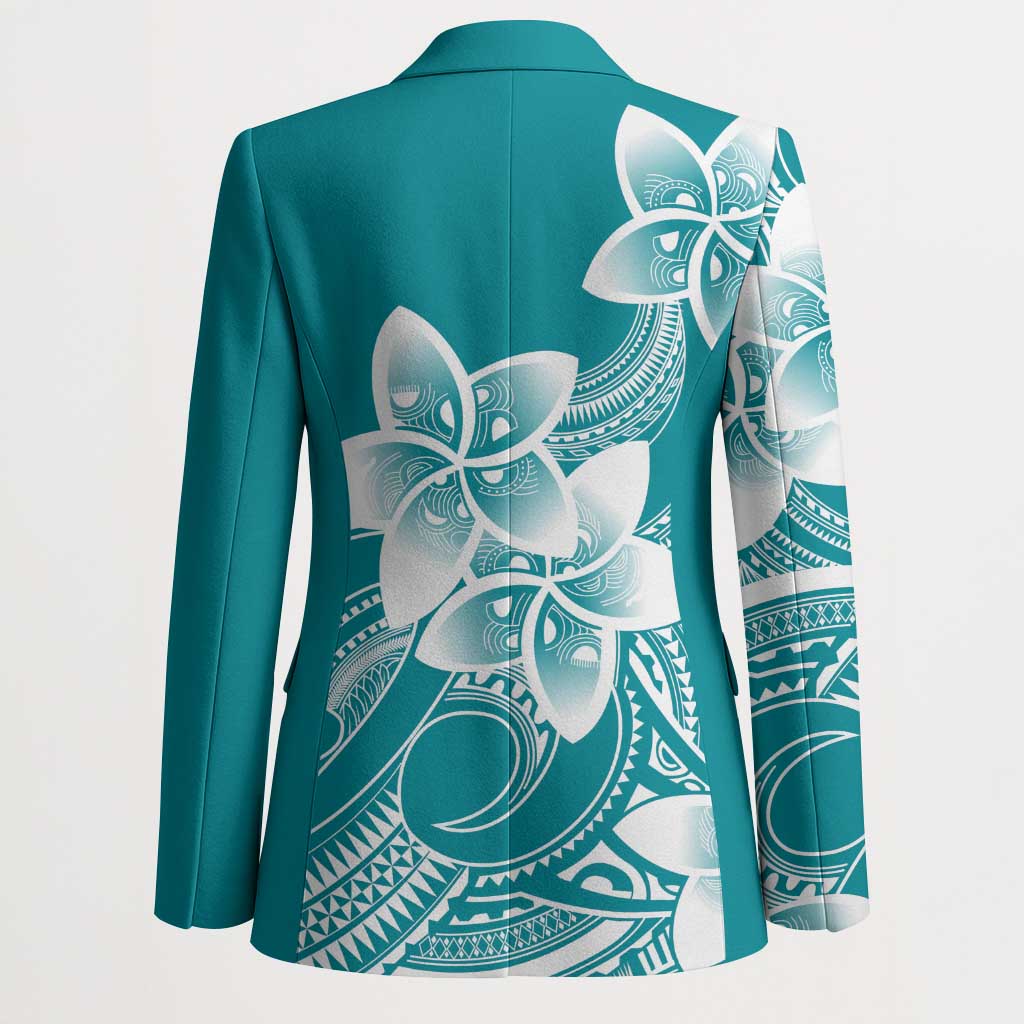 Polynesian Plumeria Flowers Tribal Blazer Pacific Tattoo Teal Style LT9 - Polynesian Pride