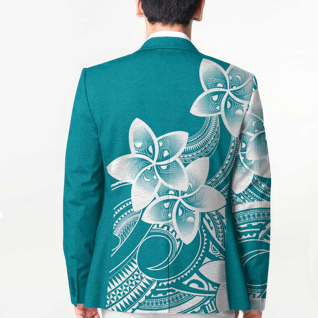 Polynesian Plumeria Flowers Tribal Blazer Pacific Tattoo Teal Style LT9 - Polynesian Pride