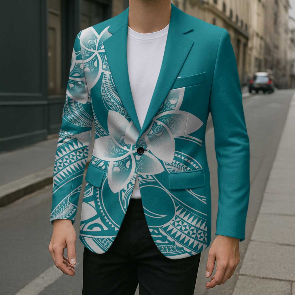 Polynesian Plumeria Flowers Tribal Blazer Pacific Tattoo Teal Style LT9 - Polynesian Pride