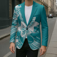 Polynesian Plumeria Flowers Tribal Blazer Pacific Tattoo Teal Style LT9 - Polynesian Pride