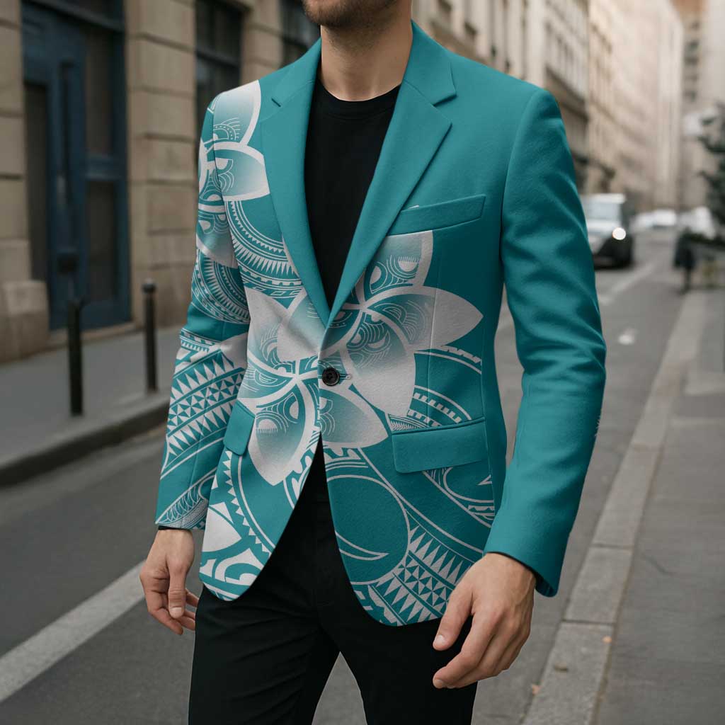 Polynesian Plumeria Flowers Tribal Blazer Pacific Tattoo Teal Style LT9 - Polynesian Pride