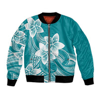 Polynesian Plumeria Flowers Tribal Bomber Jacket Pacific Tattoo Teal Style - Polynesian Pride