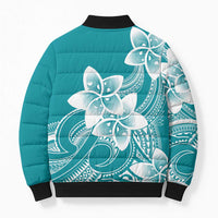 Polynesian Plumeria Flowers Tribal Bomber Puffer Jacket Pacific Tattoo Teal Style LT9 - Polynesian Pride