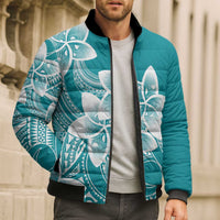 Polynesian Plumeria Flowers Tribal Bomber Puffer Jacket Pacific Tattoo Teal Style LT9 - Polynesian Pride