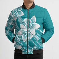 Polynesian Plumeria Flowers Tribal Bomber Puffer Jacket Pacific Tattoo Teal Style LT9 - Polynesian Pride