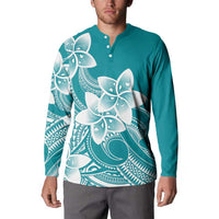 Polynesian Plumeria Flowers Tribal Button Sweatshirt Pacific Tattoo Teal Style LT9 - Polynesian Pride