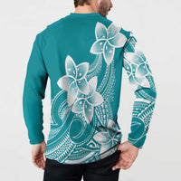 Polynesian Plumeria Flowers Tribal Button Sweatshirt Pacific Tattoo Teal Style LT9 - Polynesian Pride