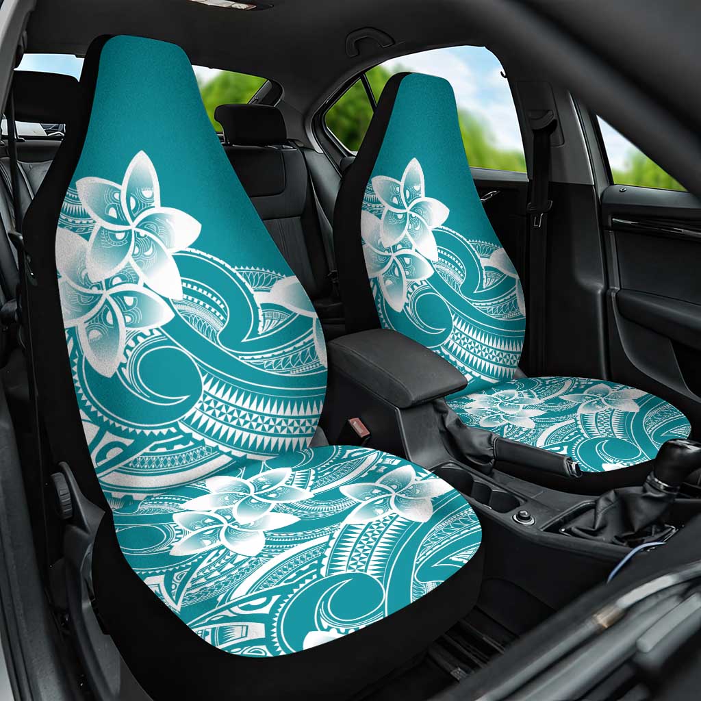 Polynesian Plumeria Flowers Tribal Car Seat Cover Pacific Tattoo Teal Style - Polynesian Pride