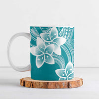 Polynesian Plumeria Flowers Tribal Ceramic Mug Pacific Tattoo Teal Style - Polynesian Pride
