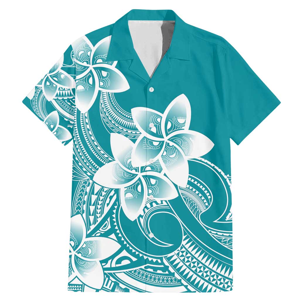 Polynesian Plumeria Flowers Tribal Family Matching Mermaid Dress and Hawaiian Shirt Pacific Tattoo Teal Style - Polynesian Pride