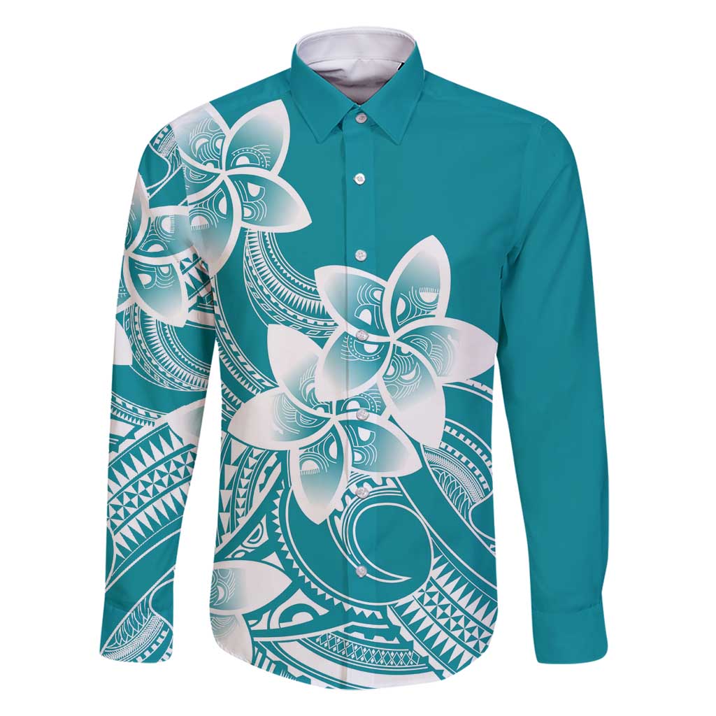 Polynesian Plumeria Flowers Tribal Family Matching Mermaid Dress and Hawaiian Shirt Pacific Tattoo Teal Style - Polynesian Pride
