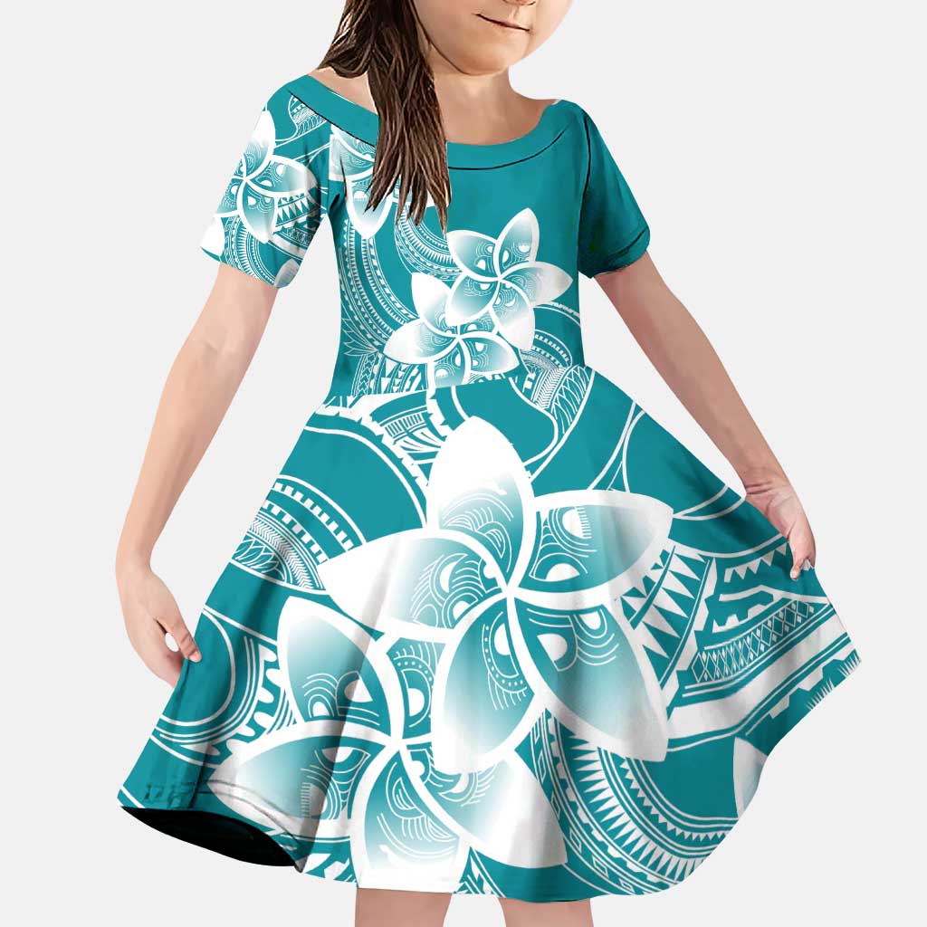 Polynesian Plumeria Flowers Tribal Family Matching Puletasi and Hawaiian Shirt Pacific Tattoo Teal Style - Polynesian Pride