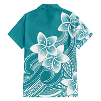 Polynesian Plumeria Flowers Tribal Family Matching Short Sleeve Bodycon Dress and Hawaiian Shirt Pacific Tattoo Teal Style - Polynesian Pride