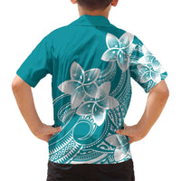 Polynesian Plumeria Flowers Tribal Family Matching Tank Maxi Dress and Hawaiian Shirt Pacific Tattoo Teal Style - Polynesian Pride