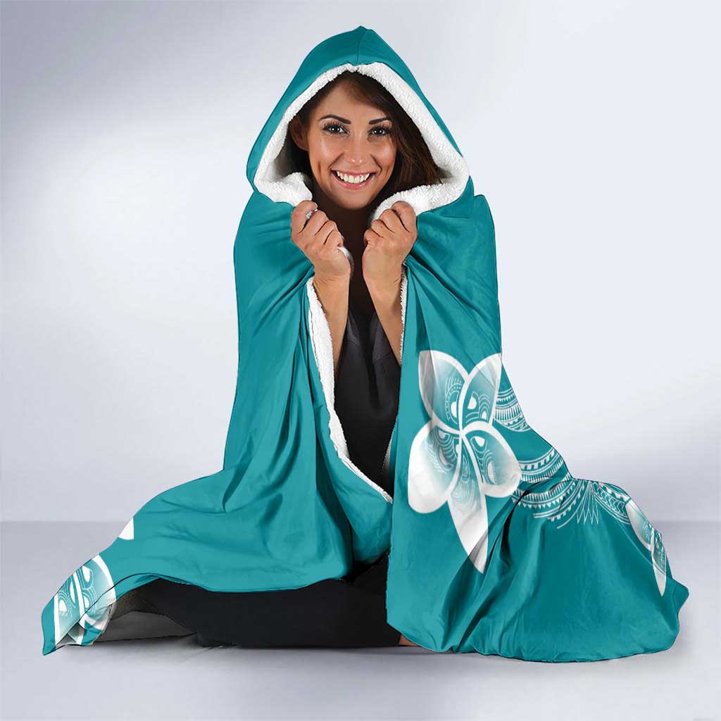 Polynesian Plumeria Flowers Tribal Hooded Blanket Pacific Tattoo Teal Style - Polynesian Pride