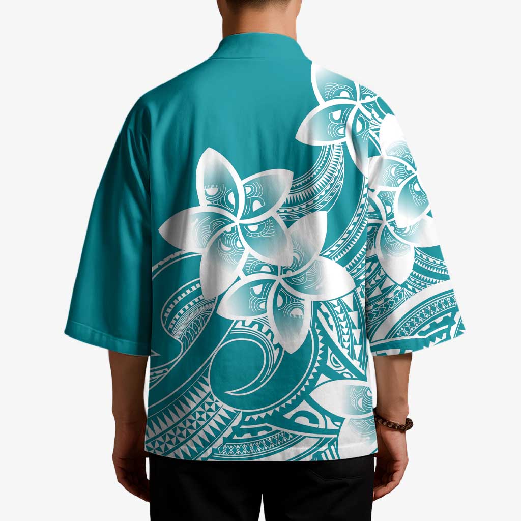 Polynesian Plumeria Flowers Tribal Kimono Pacific Tattoo Teal Style - Polynesian Pride
