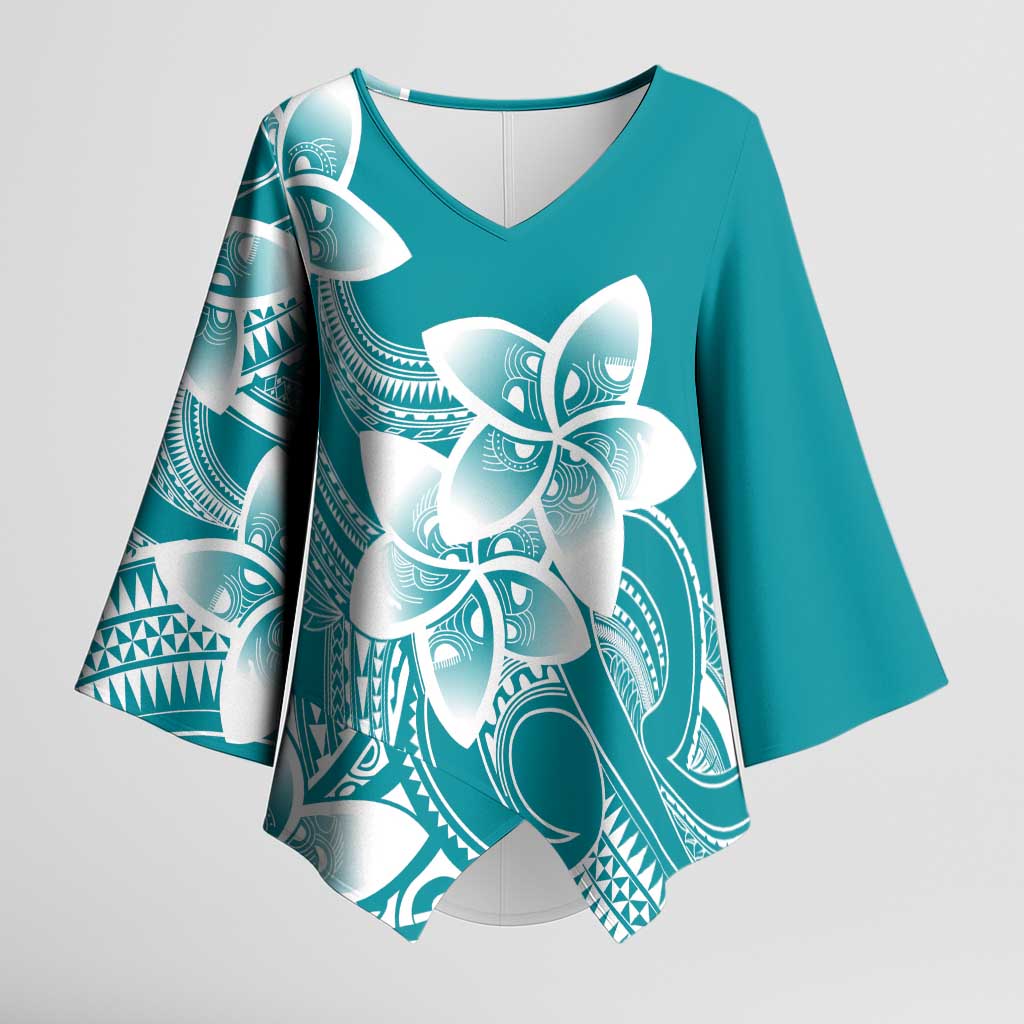 Polynesian Plumeria Flowers Tribal Kimono Sleeve Blouse Pacific Tattoo Teal Style LT9 Female Teal - Polynesian Pride