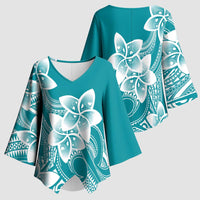 Polynesian Plumeria Flowers Tribal Kimono Sleeve Blouse Pacific Tattoo Teal Style LT9 - Polynesian Pride