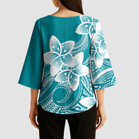 Polynesian Plumeria Flowers Tribal Kimono Sleeve Blouse Pacific Tattoo Teal Style LT9 - Polynesian Pride