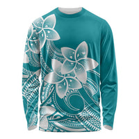 Polynesian Plumeria Flowers Tribal Long Sleeve Shirt Pacific Tattoo Teal Style LT9 Unisex Teal - Polynesian Pride