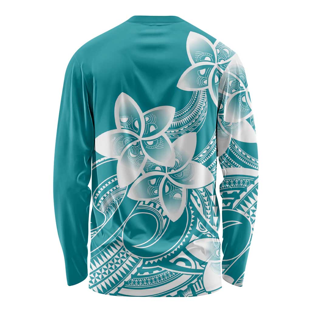 Polynesian Plumeria Flowers Tribal Long Sleeve Shirt Pacific Tattoo Teal Style LT9 - Polynesian Pride