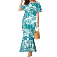 Polynesian Plumeria Flowers Tribal Mermaid Dress Pacific Tattoo Teal Style - Polynesian Pride