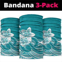 Polynesian Plumeria Flowers Tribal Neck Gaiter Pacific Tattoo Teal Style - Polynesian Pride