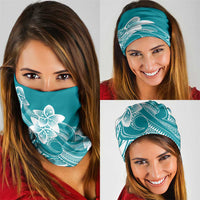 Polynesian Plumeria Flowers Tribal Neck Gaiter Pacific Tattoo Teal Style - Polynesian Pride