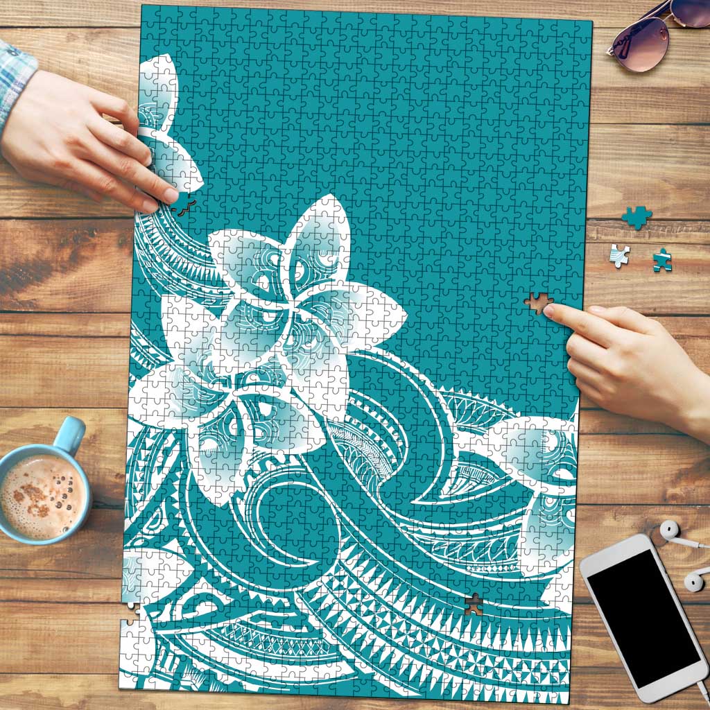 Polynesian Plumeria Flowers Tribal Puzzle Pacific Tattoo Teal Style LT9 Teal - Polynesian Pride