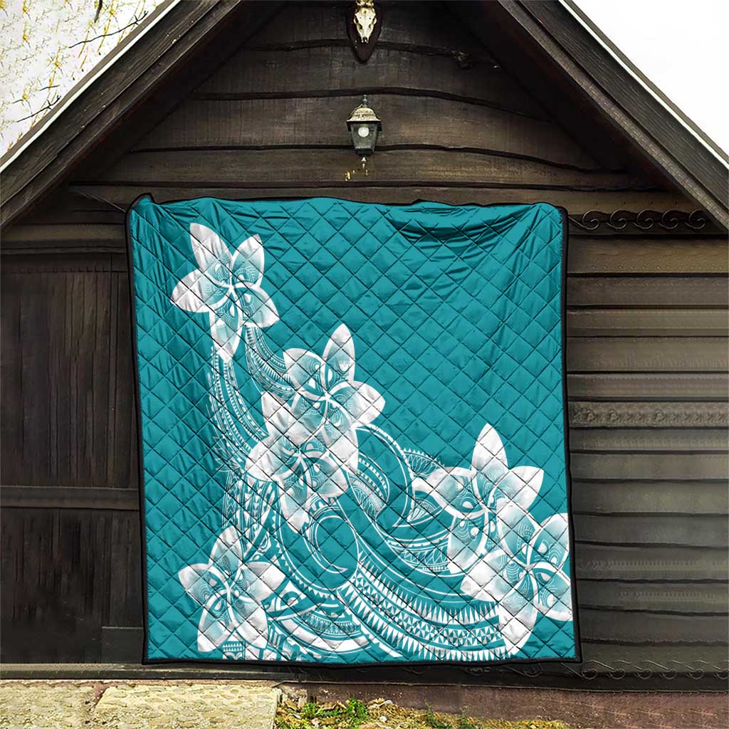 Polynesian Plumeria Flowers Tribal Quilt Pacific Tattoo Teal Style - Polynesian Pride