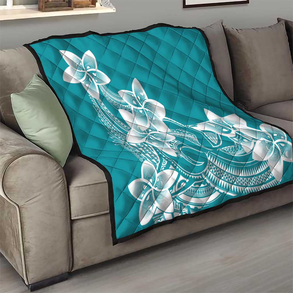 Polynesian Plumeria Flowers Tribal Quilt Pacific Tattoo Teal Style - Polynesian Pride
