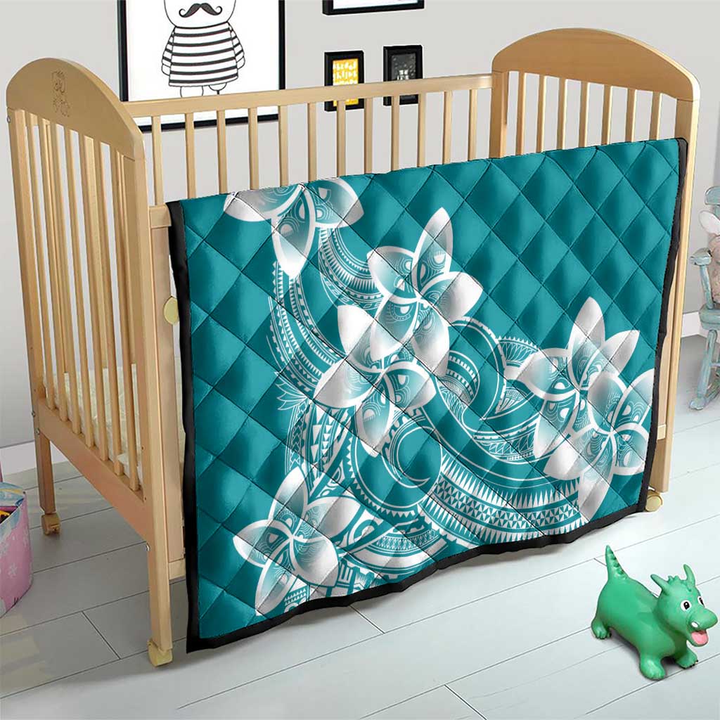 Polynesian Plumeria Flowers Tribal Quilt Pacific Tattoo Teal Style - Polynesian Pride