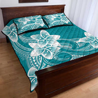 Polynesian Plumeria Flowers Tribal Quilt Bed Set Pacific Tattoo Teal Style - Polynesian Pride