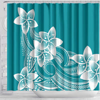 Polynesian Plumeria Flowers Tribal Shower Curtain Pacific Tattoo Teal Style - Polynesian Pride
