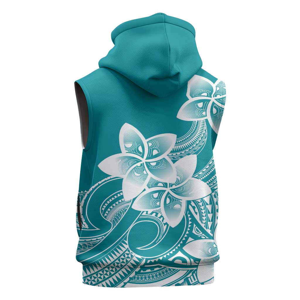 Polynesian Plumeria Flowers Tribal Sleeveless Hoodie Pacific Tattoo Teal Style LT9 - Polynesian Pride