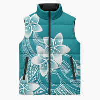 Polynesian Plumeria Flowers Tribal Sleeveless Puffer Jacket Pacific Tattoo Teal Style LT9 Unisex Teal - Polynesian Pride