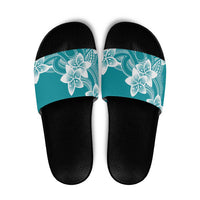 Polynesian Plumeria Flowers Tribal Slide Sandals Pacific Tattoo Teal Style LT9 Teal - Polynesian Pride