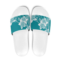 Polynesian Plumeria Flowers Tribal Slide Sandals Pacific Tattoo Teal Style LT9 Teal - Polynesian Pride