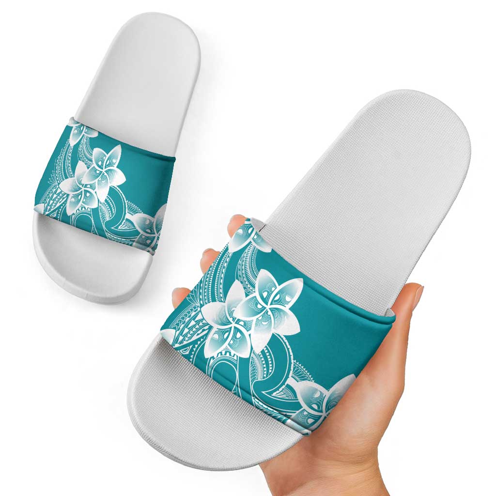 Polynesian Plumeria Flowers Tribal Slide Sandals Pacific Tattoo Teal Style LT9 - Polynesian Pride