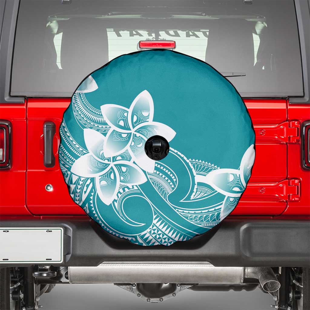 Polynesian Plumeria Flowers Tribal Spare Tire Cover Pacific Tattoo Teal Style - Polynesian Pride