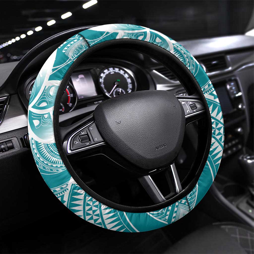 Polynesian Plumeria Flowers Tribal Steering Wheel Cover Pacific Tattoo Teal Style LT9 Universal Fit Teal - Polynesian Pride