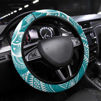 Polynesian Plumeria Flowers Tribal Steering Wheel Cover Pacific Tattoo Teal Style LT9 Universal Fit Teal - Polynesian Pride